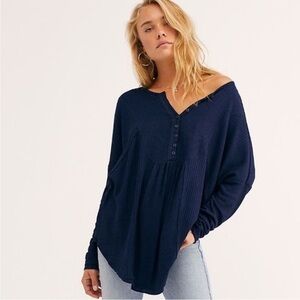 Free People Leo Henley Top Blue Slouchy Tunic Small B26